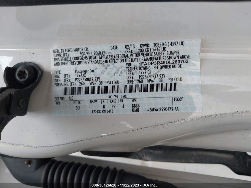 2013 FORD FOCUS ELECTRIC 1FADP3R46DL269702