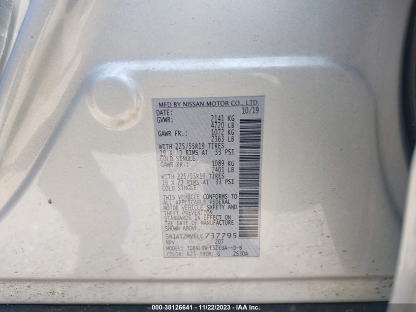 VIN 5N1AT2MV6LC737795 2020 NISSAN ROGUE SL INTELLIGENT AWD