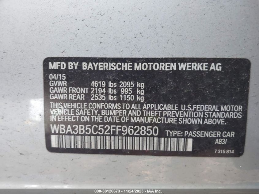 WBA3B5C52FF962850 | 2015 BMW 328I