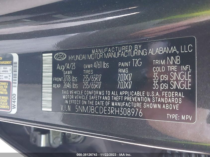 2024 HYUNDAI TUCSON SEL - 5NMJBCDE3RH308976