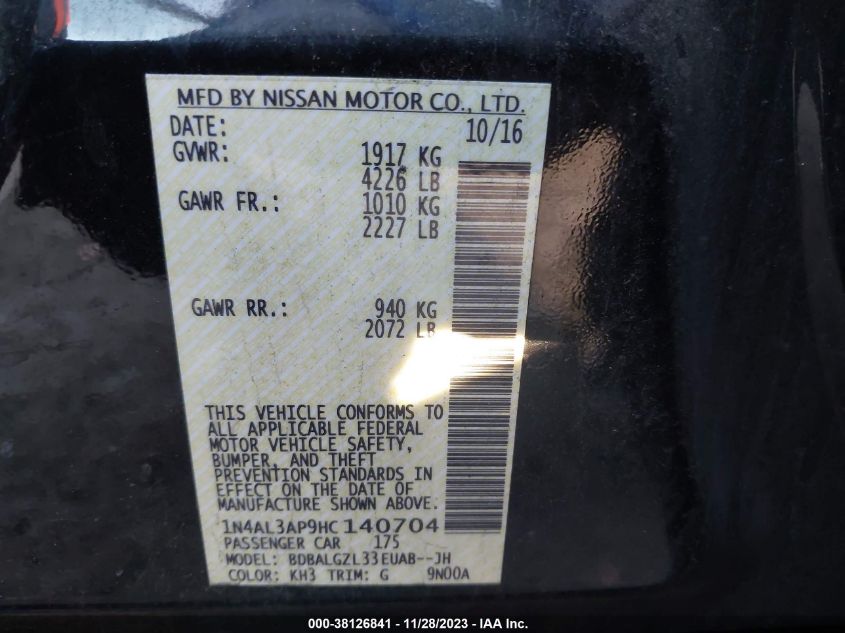 2017 NISSAN ALTIMA 2.5 S - 1N4AL3AP9HC140704