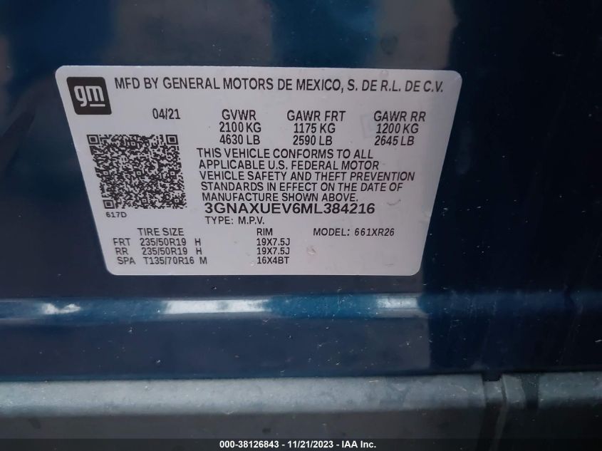 2021 CHEVROLET EQUINOX LT - 3GNAXUEV6ML384216