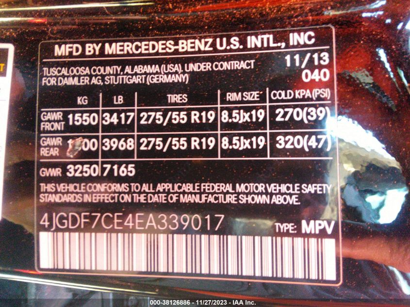 2014 MERCEDES-BENZ GL 450 4MATIC 4JGDF7CE4EA339017