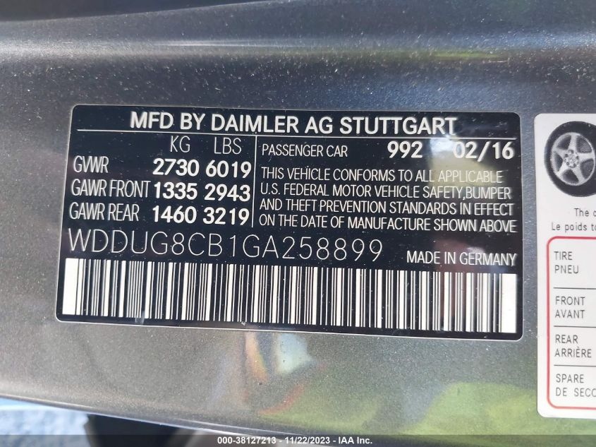 2016 MERCEDES-BENZ S 550 WDDUG8CB1GA258899