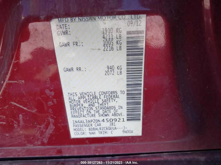 2013 NISSAN ALTIMA 2.5 S - 1N4AL3AP2DN450921