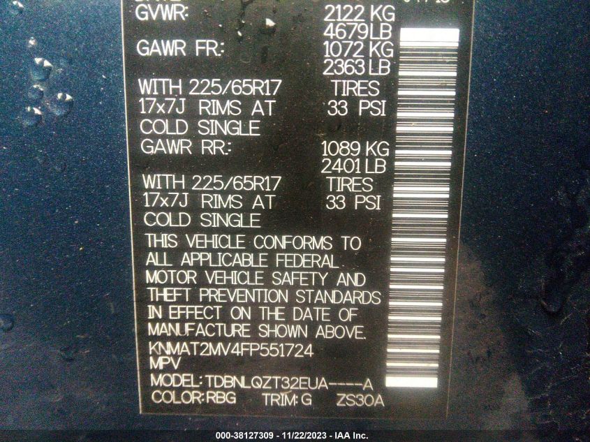 2015 NISSAN ROGUE SV - KNMAT2MV4FP551724