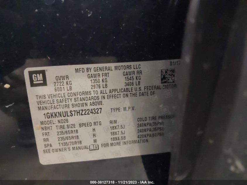 2017 GMC ACADIA SLT-1 - 1GKKNULS7HZ224327