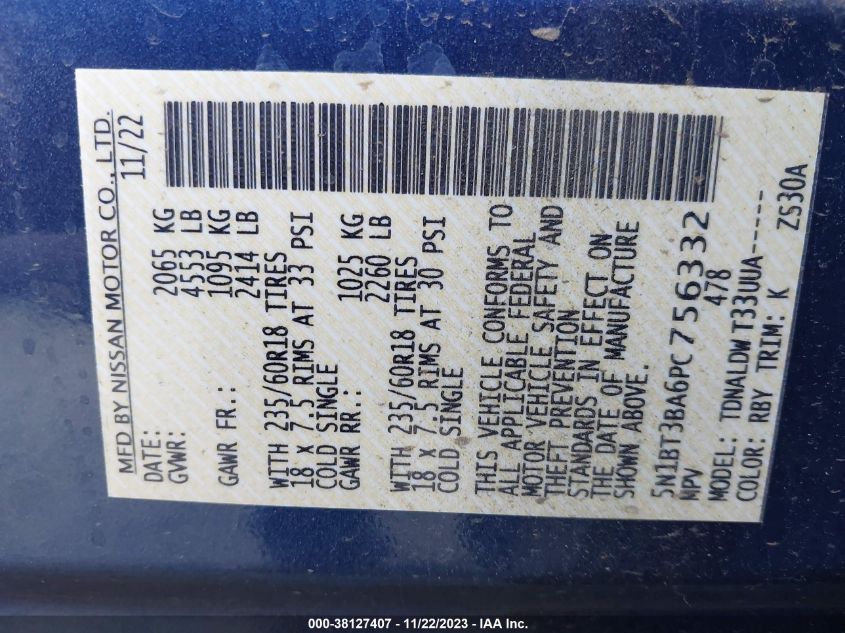 2023 NISSAN ROGUE SV FWD - 5N1BT3BA6PC756332