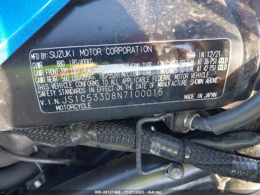 2022 SUZUKI GSX-S750 M/Z JS1C533D8N7100015
