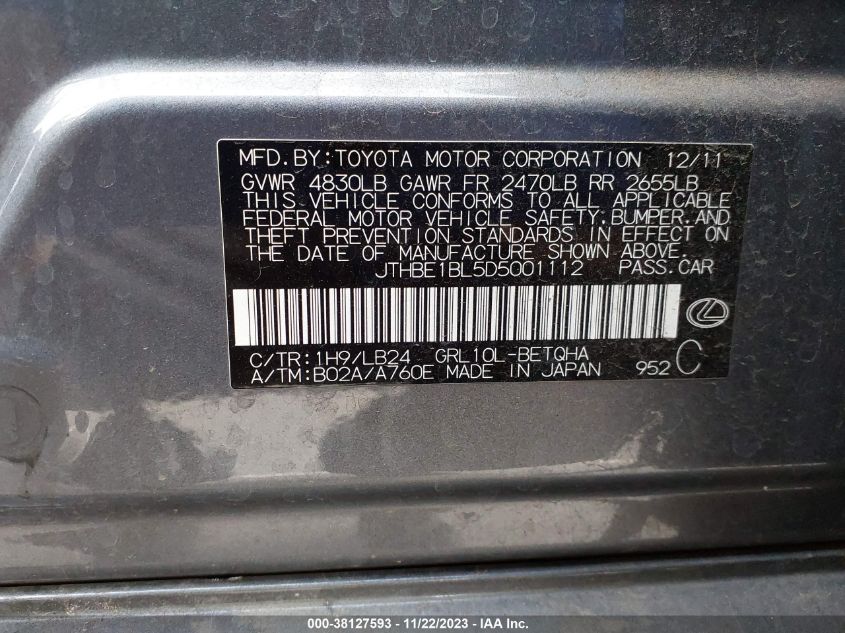 2013 LEXUS GS 350 - JTHBE1BL5D5001112