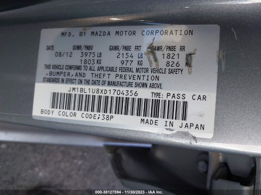 2013 MAZDA MAZDA3 - JM1BL1U8XD1704356