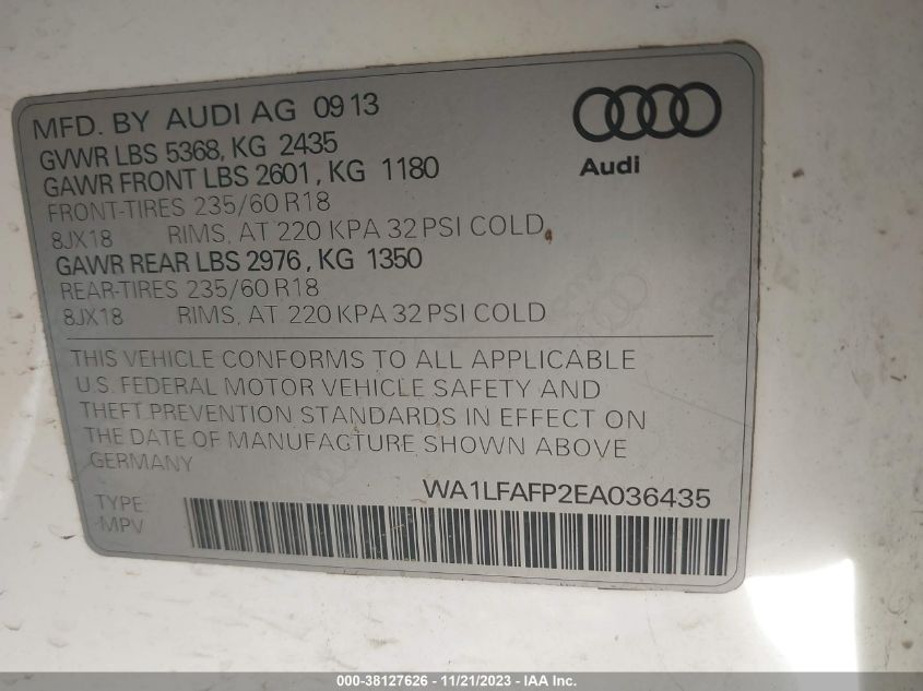 WA1LFAFP2EA036435 2014 AUDI Q5, photo no. 9