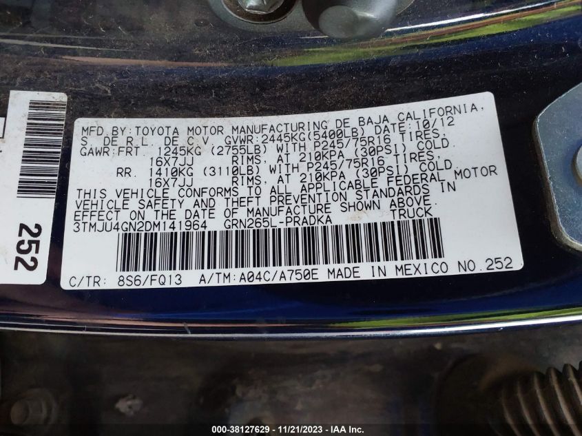 2013 TOYOTA TACOMA PRERUNNER V6 - 3TMJU4GN2DM141964
