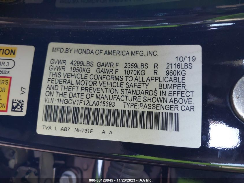 2020 HONDA ACCORD LX - 1HGCV1F12LA015393