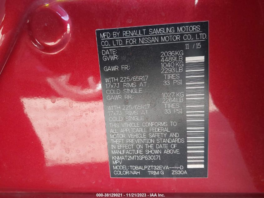 2016 NISSAN ROGUE S - KNMAT2MT1GP630171