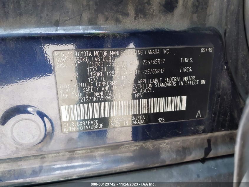 2019 TOYOTA RAV4 XLE/XLE PREMIUM - 2T3P1RFV5KW059014