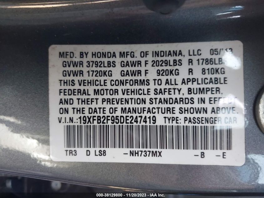 2013 HONDA CIVIC EX-L - 19XFB2F95DE247419