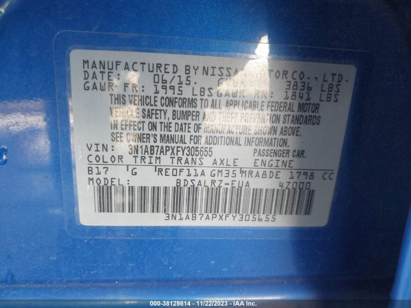 2015 NISSAN SENTRA SR - 3N1AB7APXFY305655