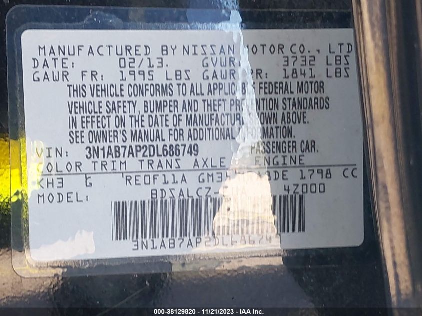 2013 NISSAN SENTRA S - 3N1AB7AP2DL686749