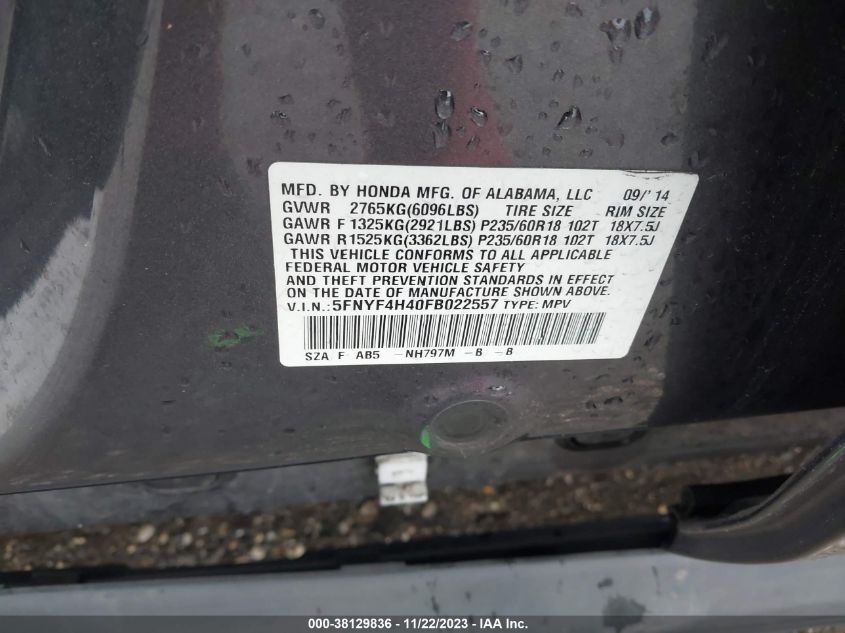 2015 HONDA PILOT EX - 5FNYF4H40FB022557
