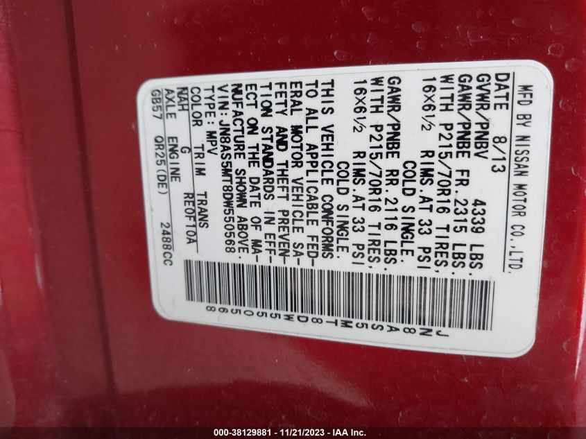 2013 NISSAN ROGUE S - JN8AS5MT8DW550568