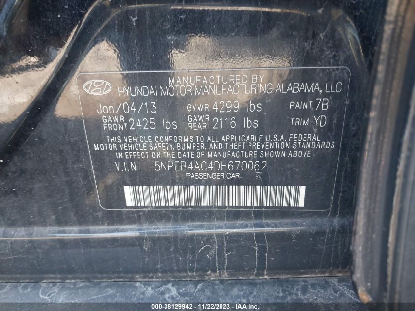 2013 HYUNDAI SONATA GLS - 5NPEB4AC4DH670062