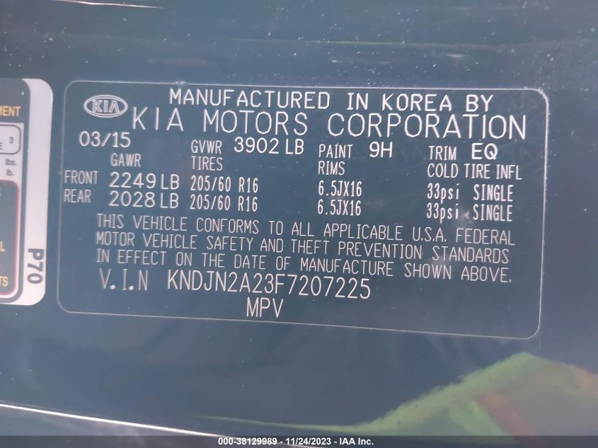 2015 KIA SOUL - KNDJN2A23F7207225