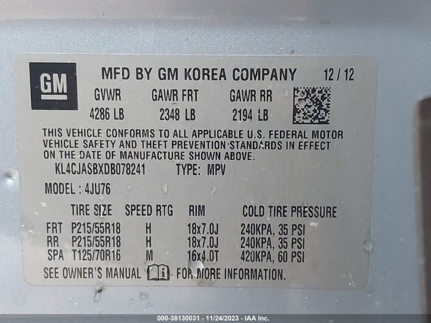 2013 BUICK ENCORE - KL4CJASBXDB078241