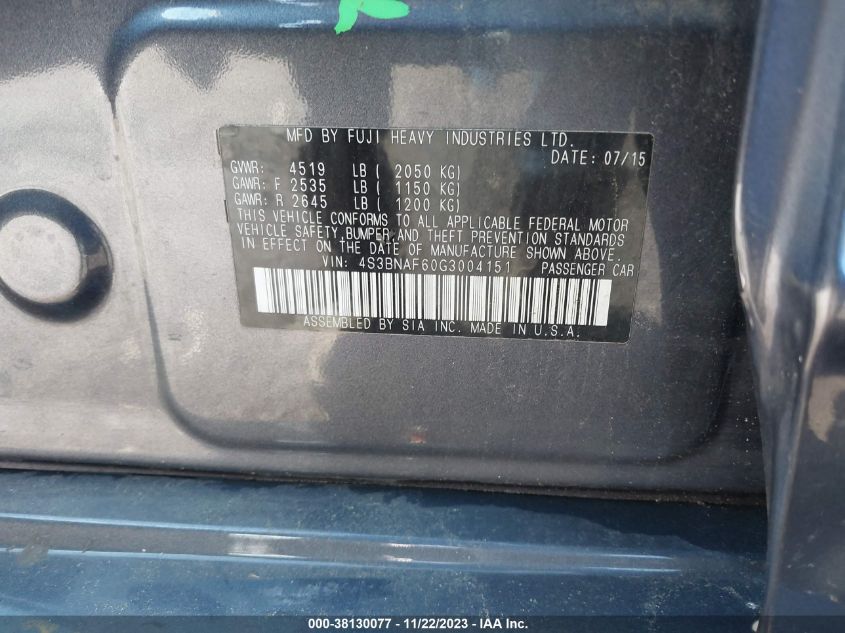 2016 SUBARU LEGACY 2.5I PREMIUM - 4S3BNAF60G3004151