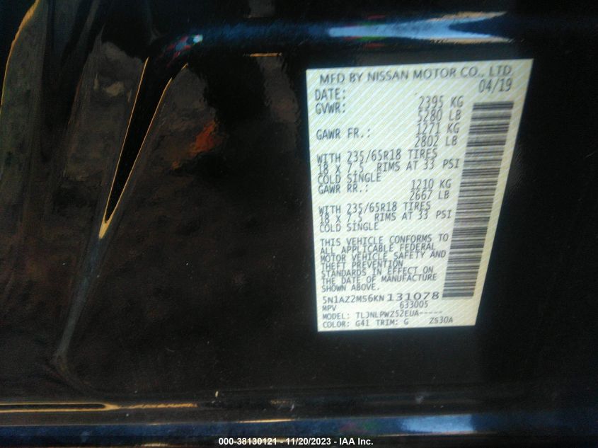 2019 NISSAN MURANO S - 5N1AZ2MS6KN131078