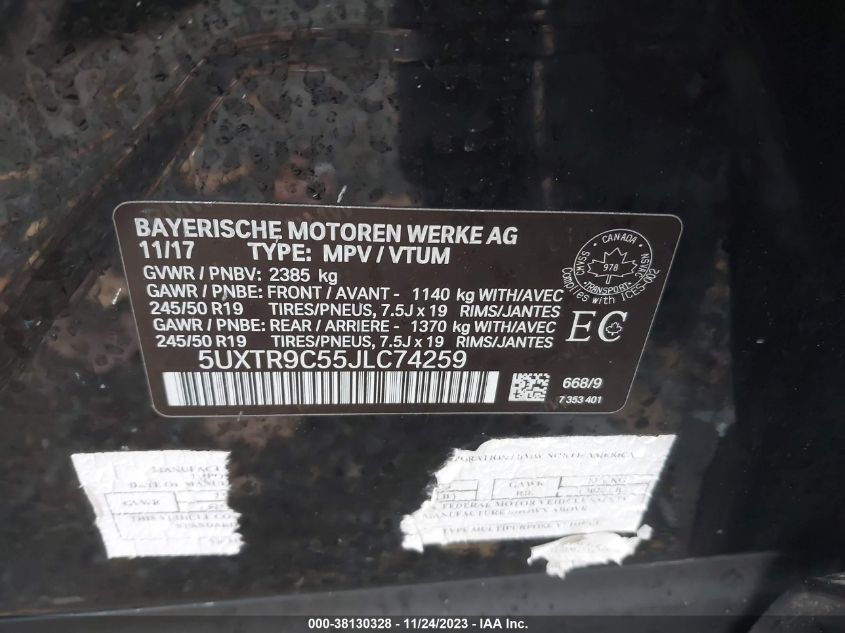 2018 BMW X3 XDRIVEM40I - 5UXTR9C55JLC74259
