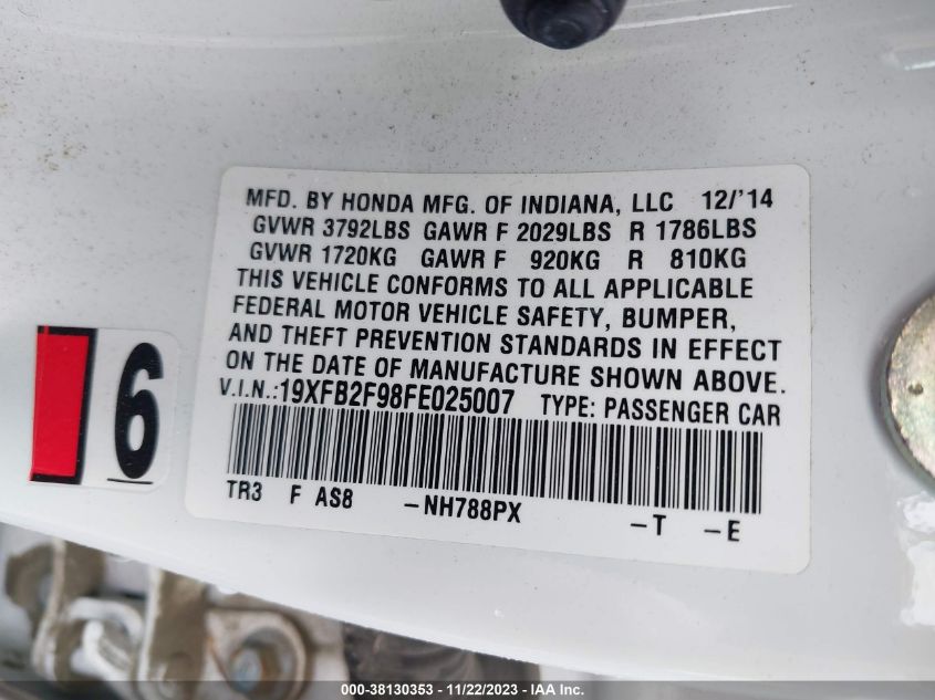 2015 HONDA CIVIC EX-L - 19XFB2F98FE025007