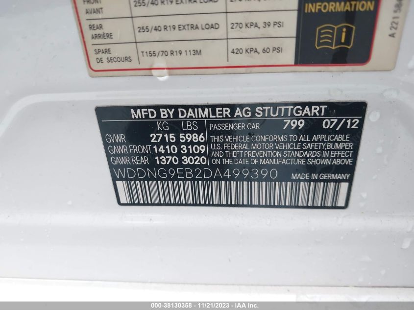2013 MERCEDES-BENZ S 550 4MATIC WDDNG9EB2DA499390