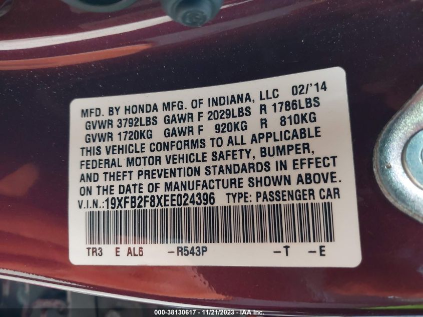 2014 HONDA CIVIC EX - 19XFB2F8XEE024396