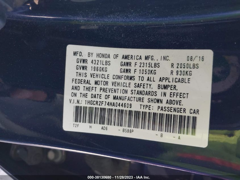 2017 HONDA ACCORD EX - 1HGCR2F74HA044609
