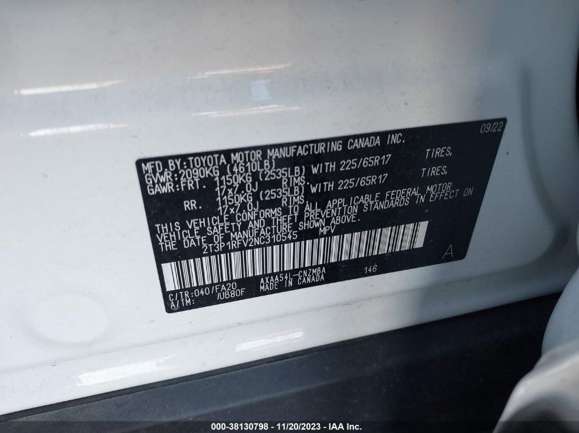 2022 TOYOTA RAV4 XLE - 2T3P1RFV2NC310545