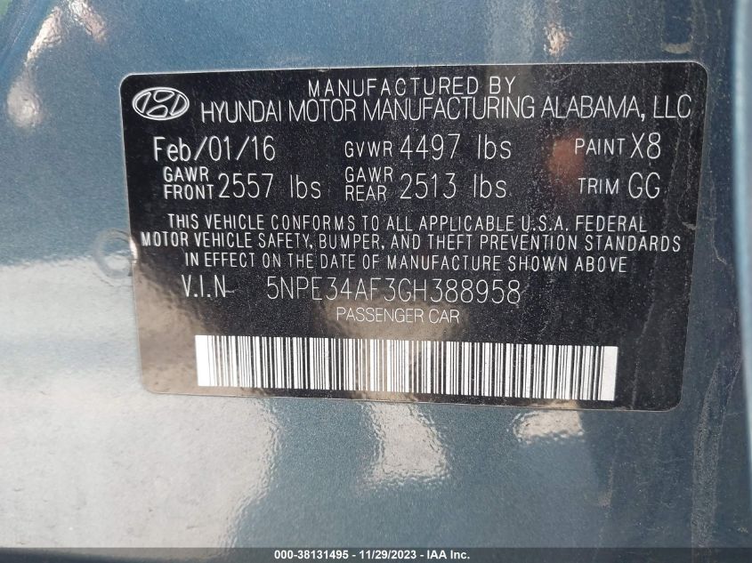 2016 HYUNDAI SONATA SPORT - 5NPE34AF3GH388958