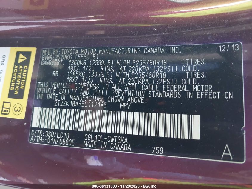 2014 LEXUS RX 350 - 2T2ZK1BA4EC142146