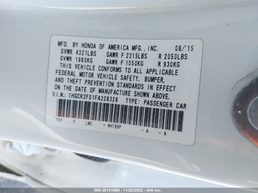 2015 HONDA ACCORD SPORT - 1HGCR2F51FA208328