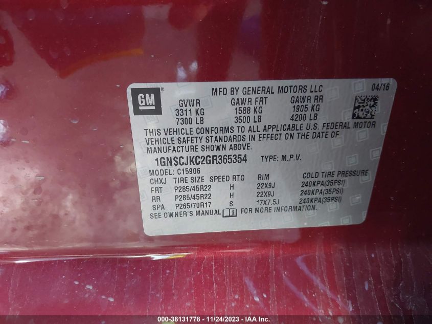 2016 CHEVROLET SUBURBAN LTZ - 1GNSCJKC2GR365354