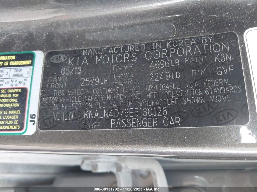 2014 KIA CADENZA PREMIUM KNALN4D76E5130126