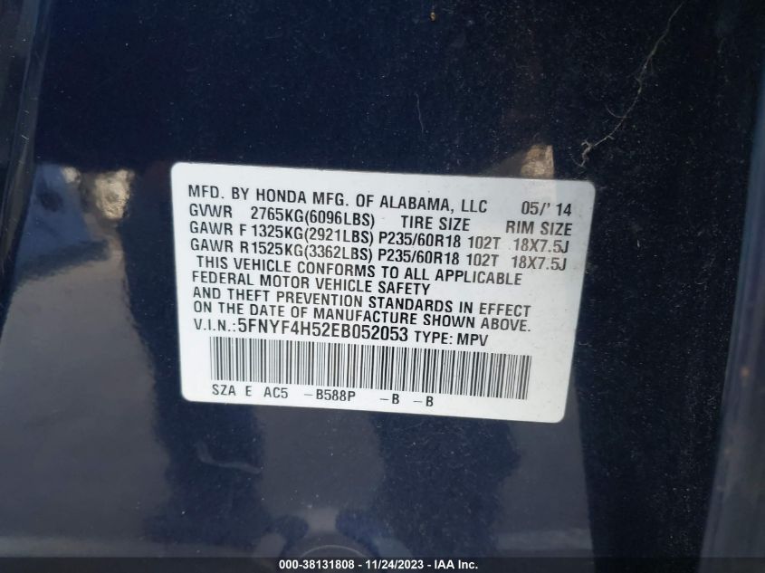 2014 HONDA PILOT EX-L - 5FNYF4H52EB052053