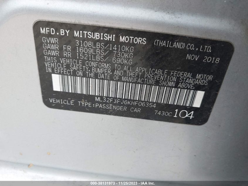 VIN ML32F3FJ6KHF06354 2019 MITSUBISHI MIRAGE G4 ES
