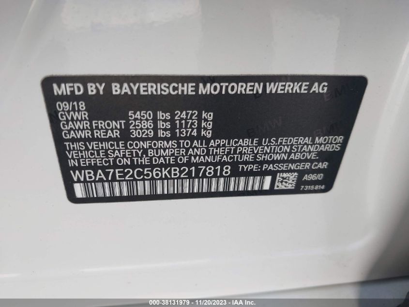 2019 BMW 740I WBA7E2C56KB217818