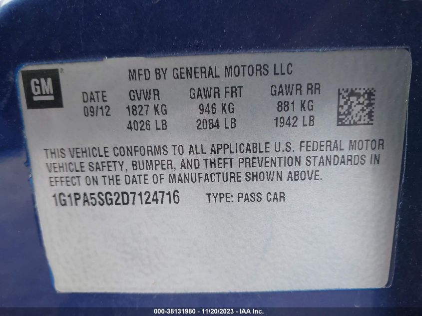 2013 CHEVROLET CRUZE LS AUTO - 1G1PA5SG2D7124716