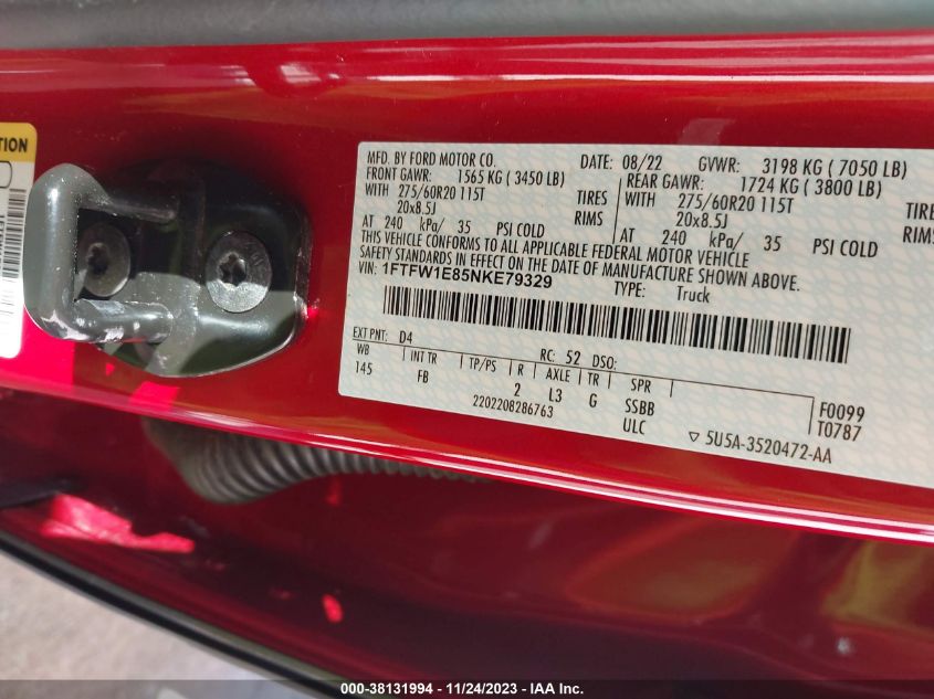 2022 FORD F-150 XLT - 1FTFW1E85NKE79329