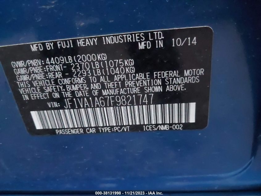 2015 SUBARU WRX - JF1VA1A67F9821747