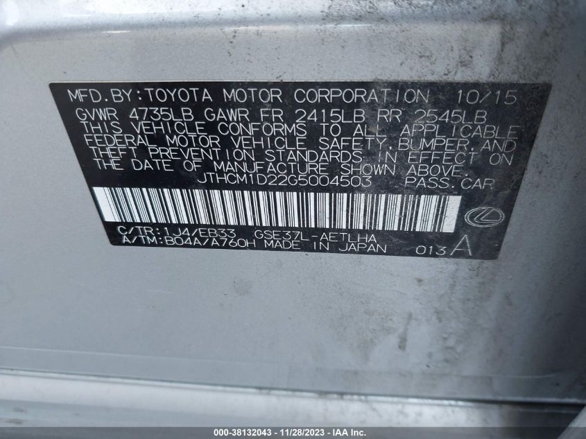 2016 LEXUS IS 300 - JTHCM1D22G5004503