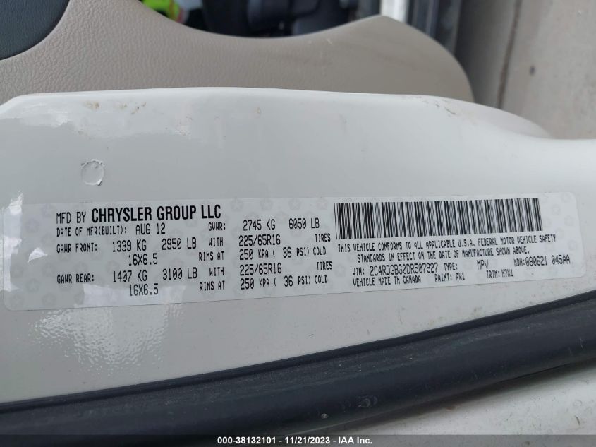 2013 DODGE GRAND CARAVAN SE - 2C4RDGBG0DR507927