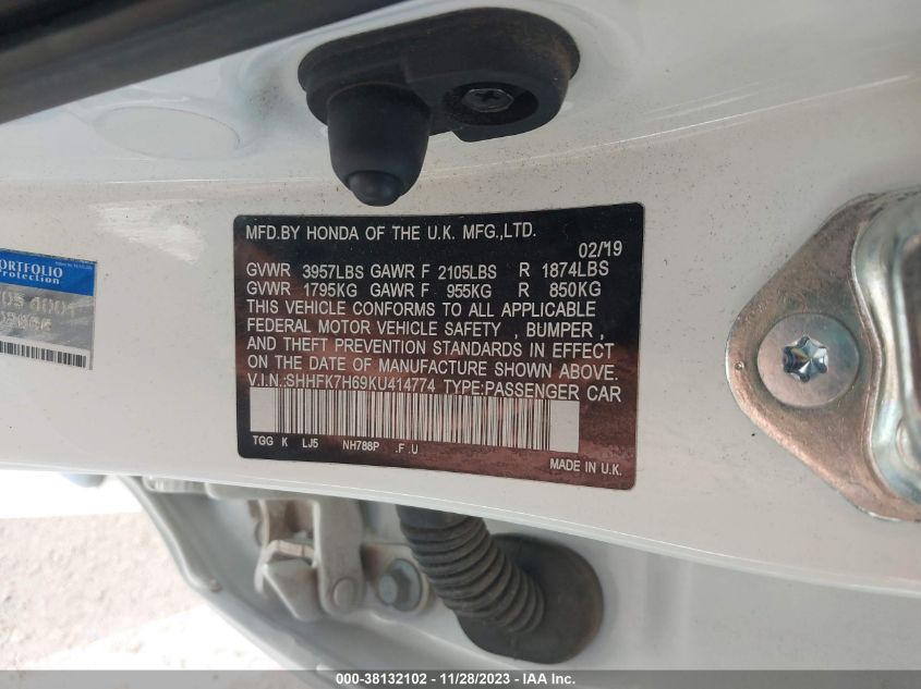 2019 HONDA CIVIC EX - SHHFK7H69KU414774